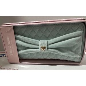 NEW! NIB JUICY COUTURE Velour Tied With A Bow Large Zip Wallet Pastel Turquoise
